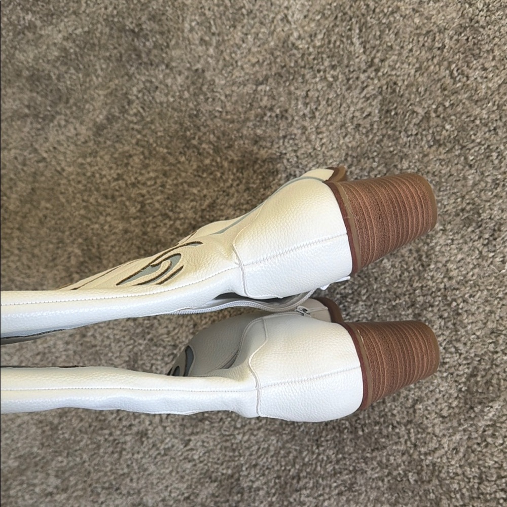 ARULA White Western Knee-High Boots with Gray Stitching - Picture 3 of 4